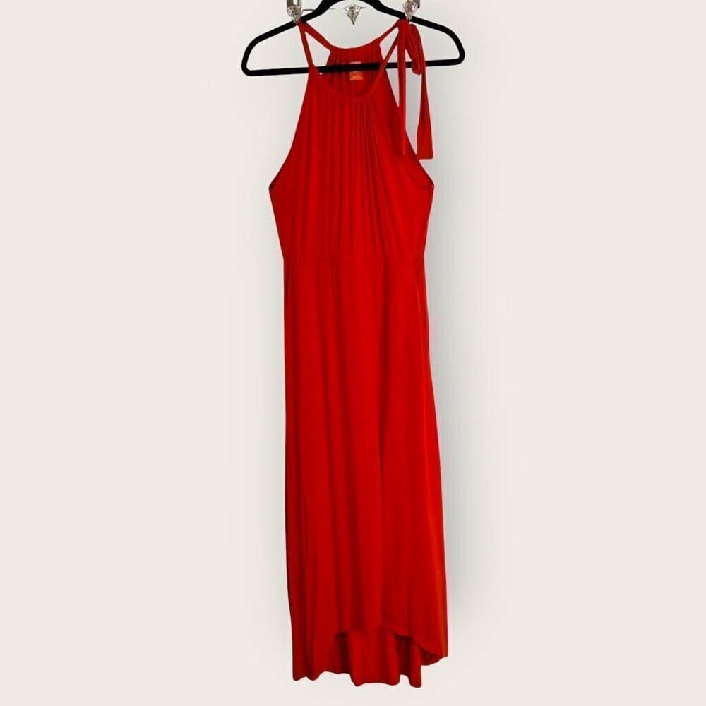Joe Fresh Maxi Womens Sz S/P Dress Red Jersey Strappy Straight Cottagecore Beac
